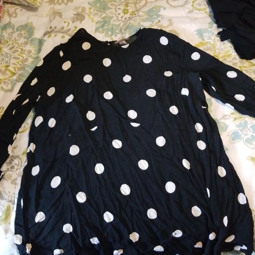 Black polka dot swing dress
